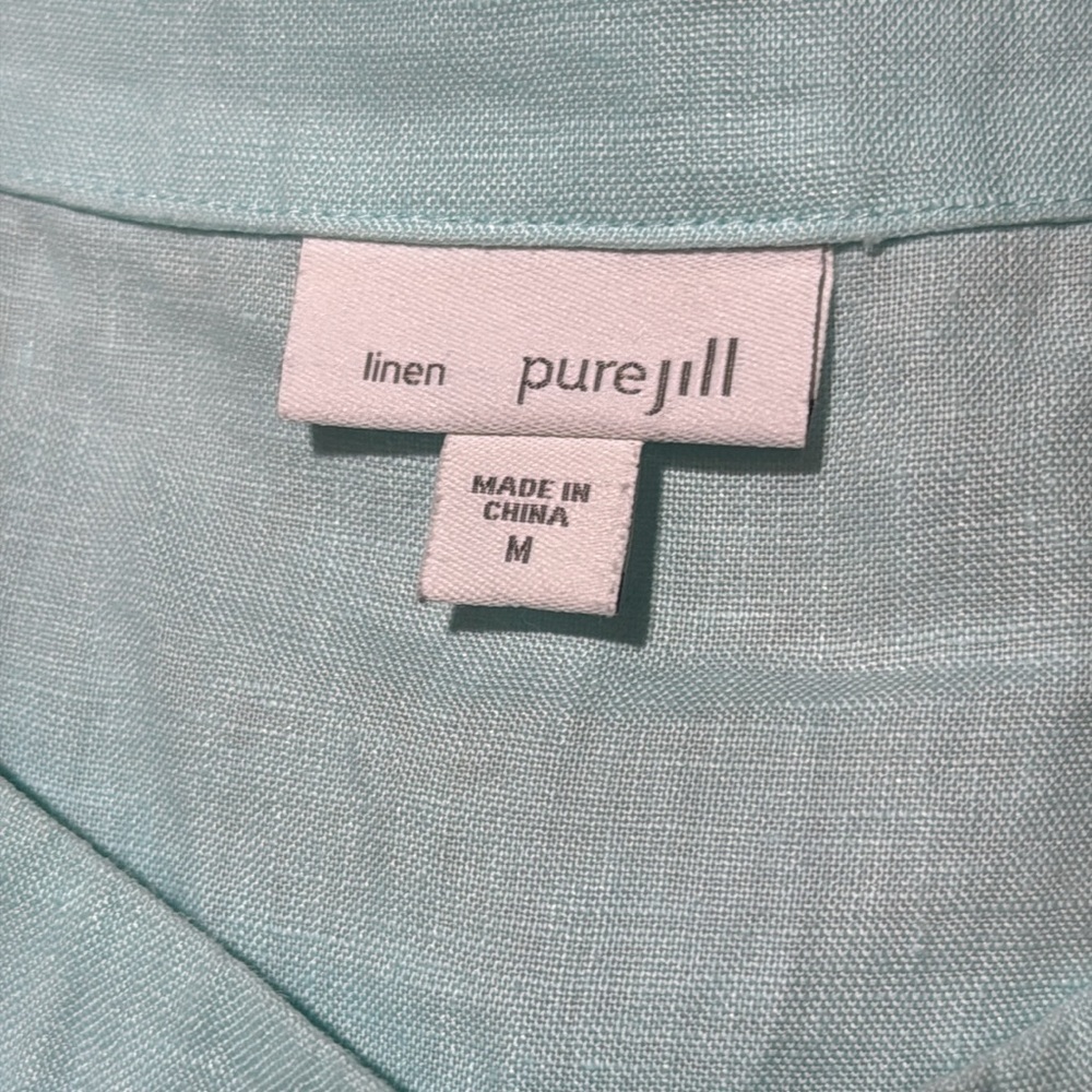 Pure Jill 100% Linen Tunic Top Sleeveless Pockets Lagenlook Aqua Blue size M - Picture 6 of 14